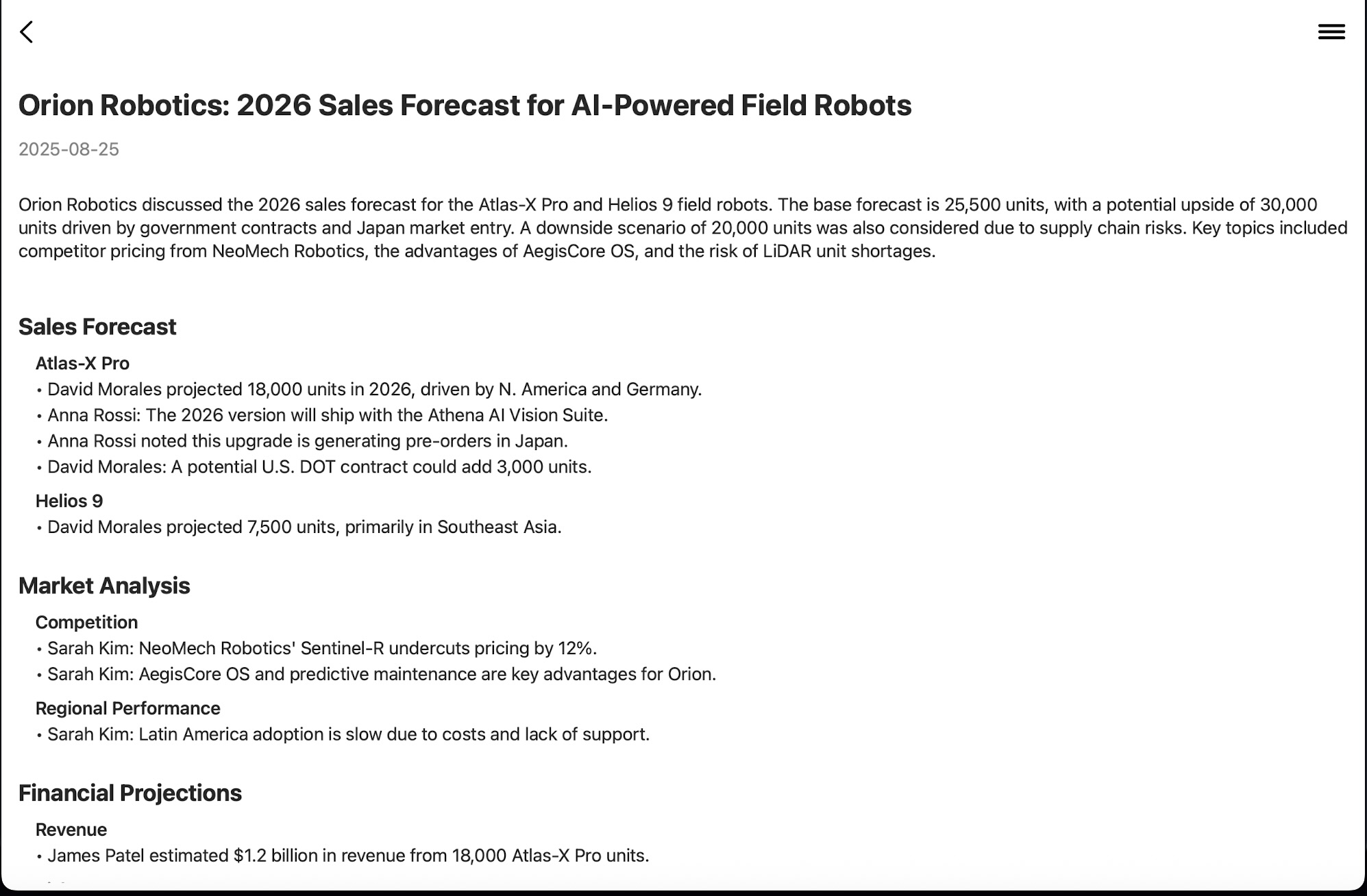 Minutes.AI generated minutes example